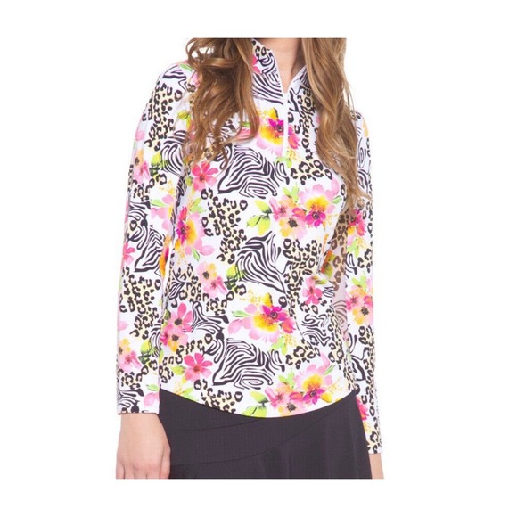 IBKUL Tops - Ibkul Eva Mock neck quarter zip top M UPF 50+ animal print golf performance